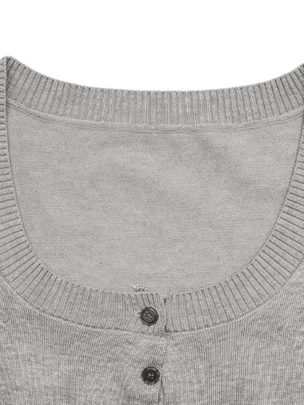 Gray knit cardigan neckline from Casual round neck short belly-exposed two-piece set
