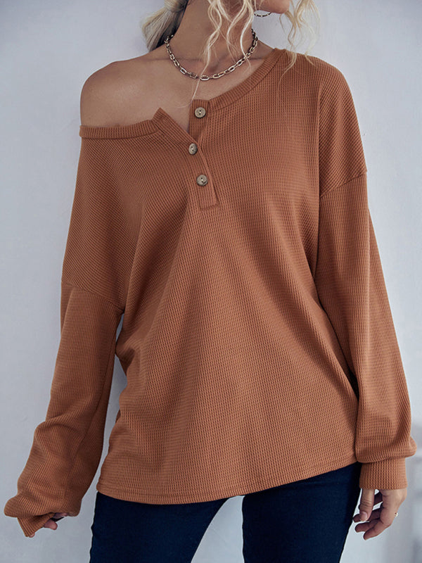 Casual Solid Color Long Sleeve Knit Sweater Thin Section - Brown / S