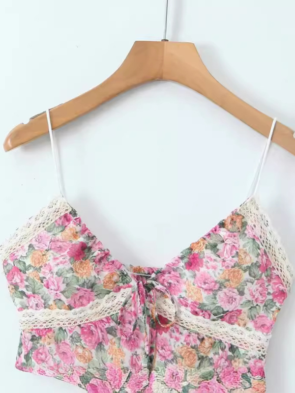 Casual vacation hottie sexy lace suspender print dress