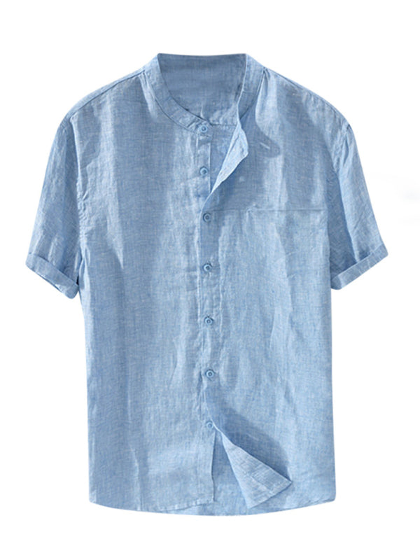 Casual Woven Mandarin Collar Men’s Shirt
