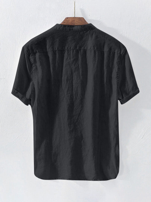 Casual Woven Mandarin Collar Men’s Shirt - Black / S
