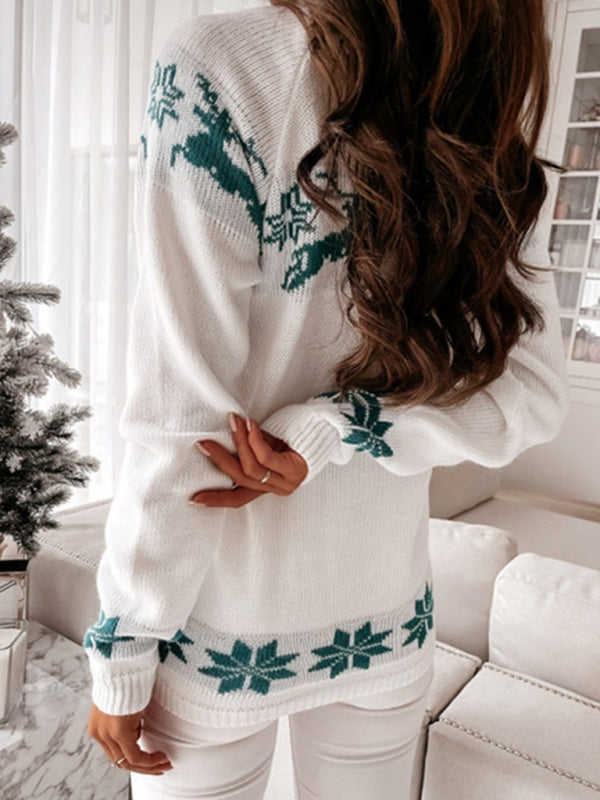 Christmas casual elk partial jacquard women’s knitted long-sleeved top