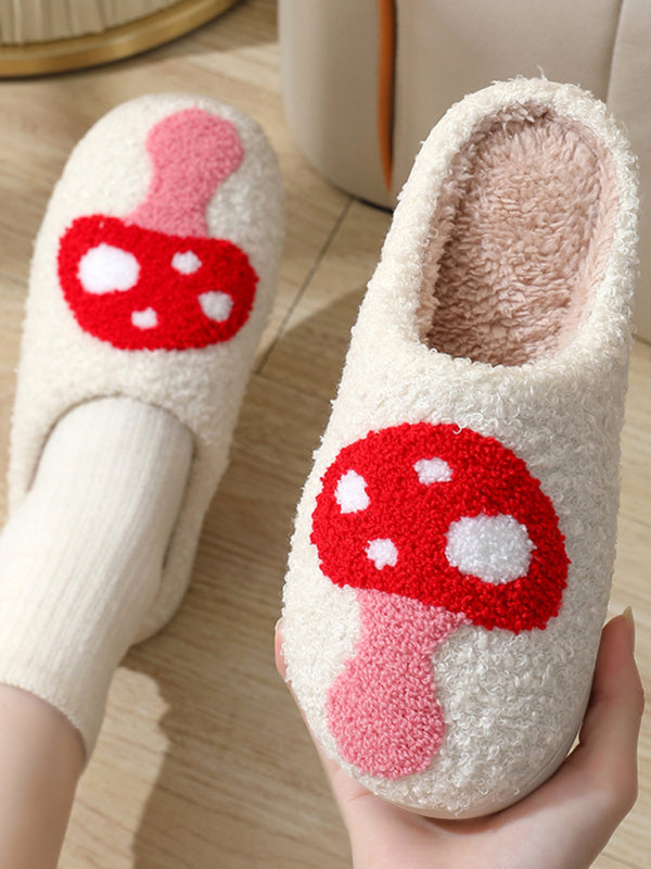 Christmas Valentine’s Day Cute Mushroom Cotton Slippers Indoor Home Plush Warm Slippers