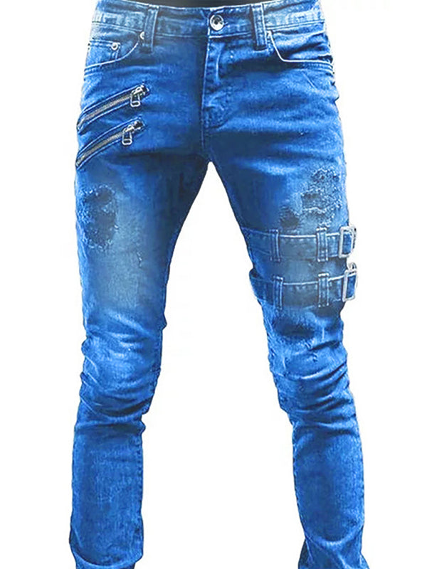 Classic Men’s Cotton Blend Solid Denim Jeans with Slant Pockets - Blue / S