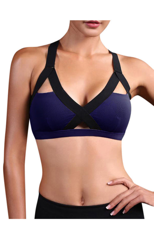 Color Contrast Sexy Cross Elastic Sports Bra - Champlain color / S