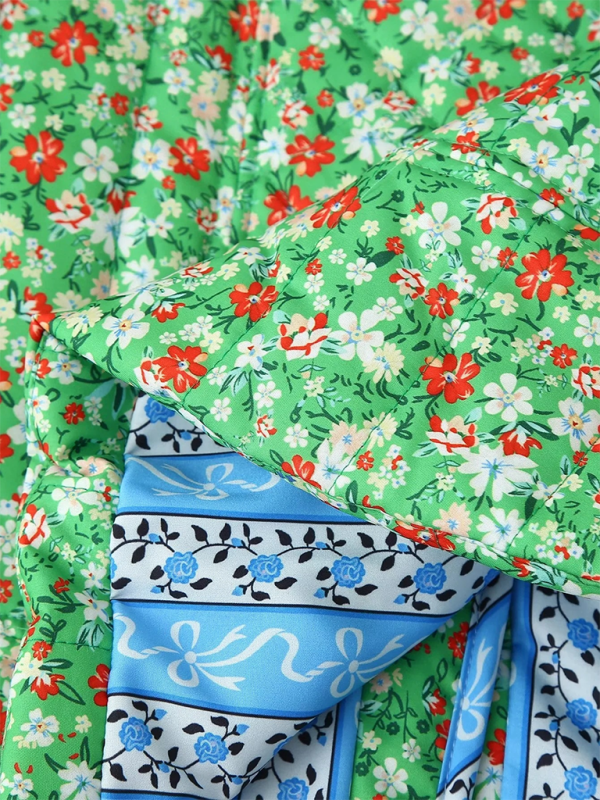 Contrast color stitching small floral cotton jacket