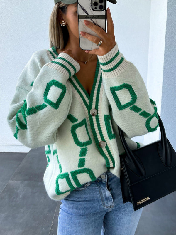 Contrast Single-Breasted Drop-Sleeve Sleeve Sweater Cardigan - Raw white off white / S