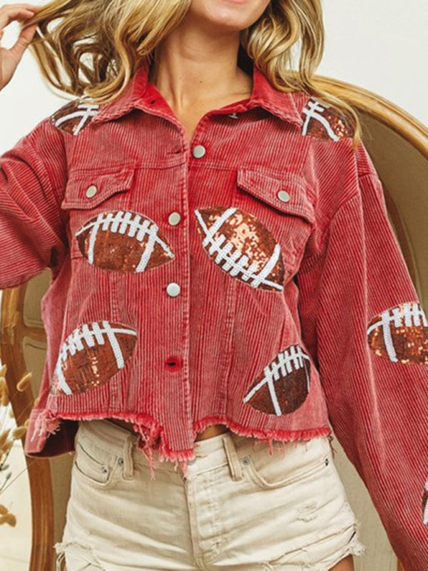 Corduroy and rugby sequined jacket women’s short baseball uniform