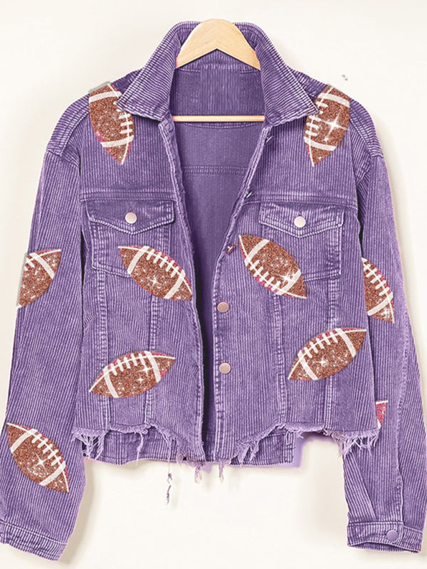 Corduroy and rugby sequined jacket women’s short baseball uniform - Purple / S