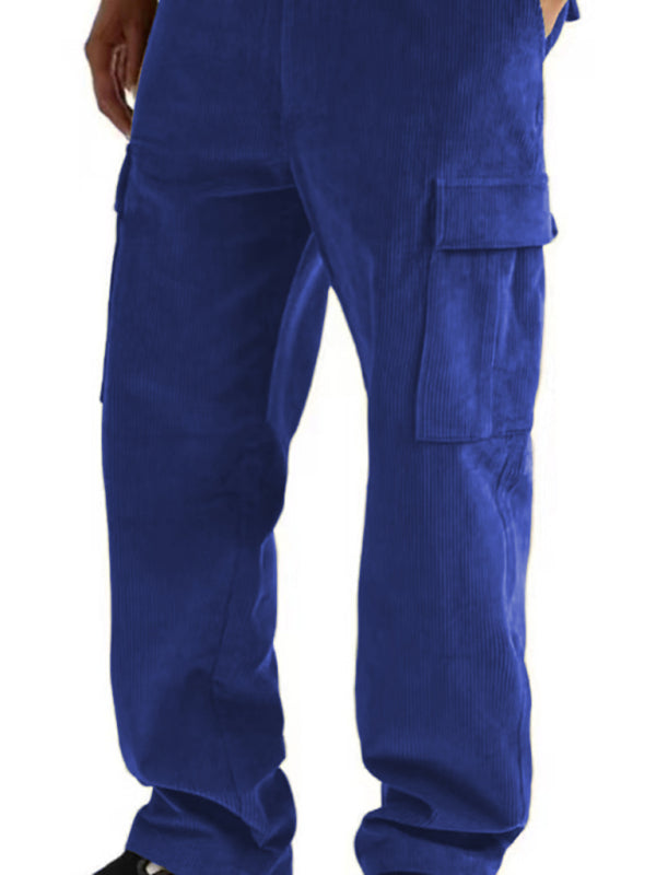 Corduroy multi-pocket straight trousers men’s sweeping pants men’s casual loose trousers