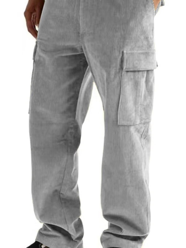Corduroy multi-pocket straight trousers men’s sweeping pants men’s casual loose trousers