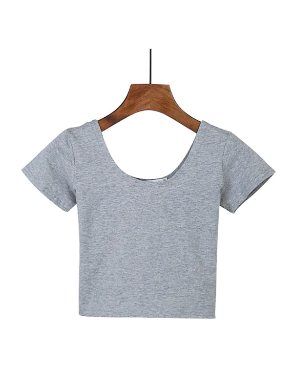 Cotton tight-fitting navel-cut short-sleeved women’s t-shirt slim high-waist cropped top