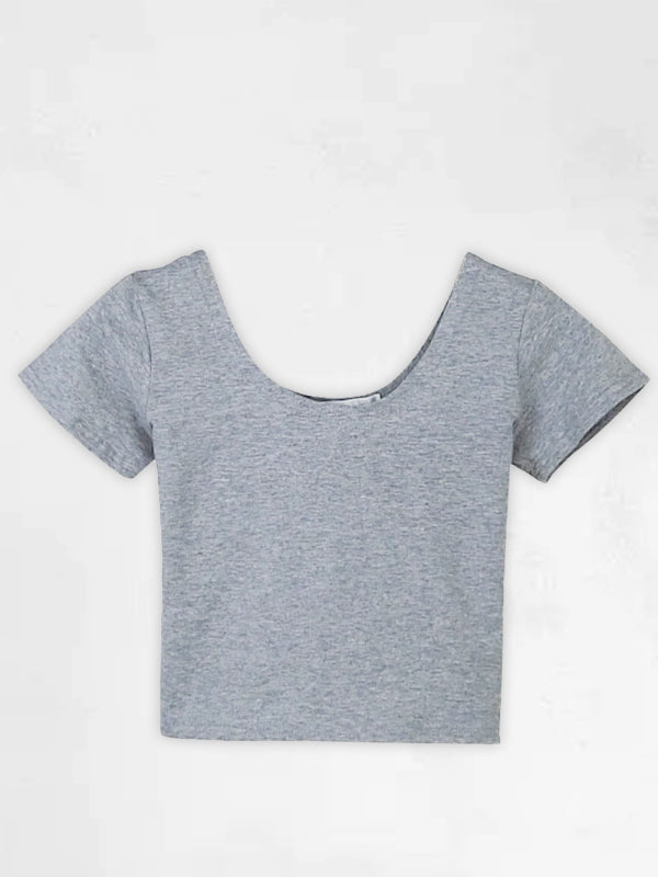 Cotton tight-fitting navel-cut short-sleeved women’s t-shirt slim high-waist cropped top - Grey / S