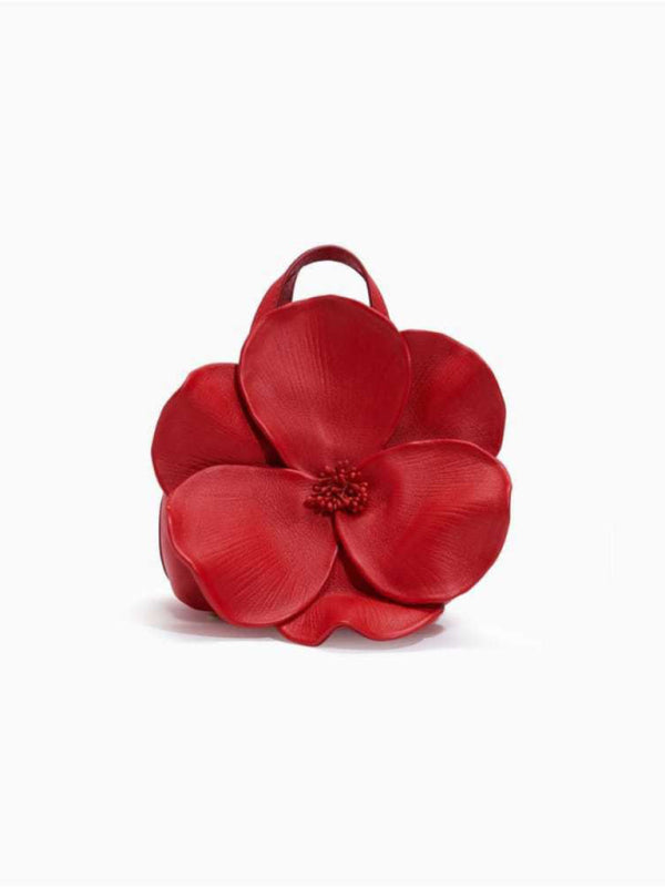 Red leather flower-shaped handbag, a versatile piece for stylish outings