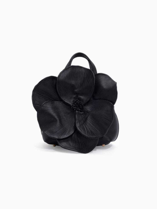 Black leather flower-shaped handbag, a versatile piece for stylish occasions