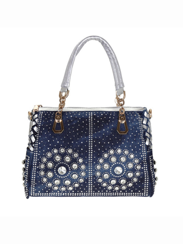 Denim bag canvas hand-held diamond shoulder crossbody bag tote bag - Silver grey / FREESIZE