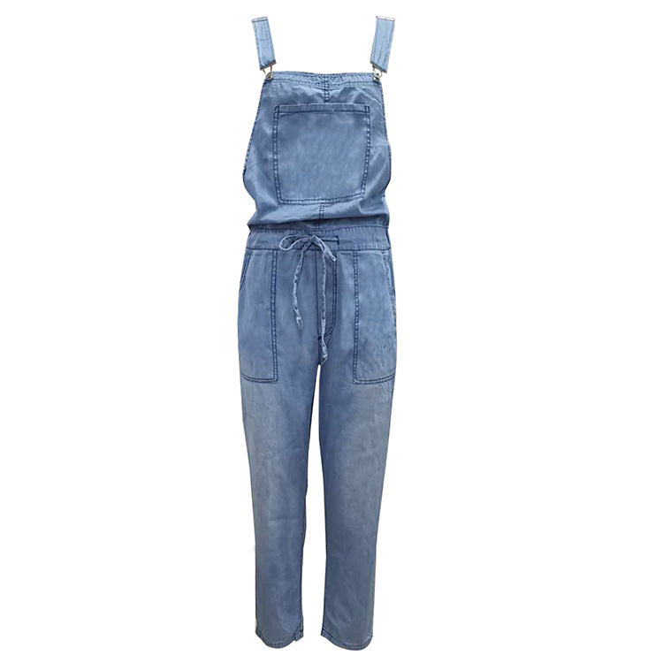 Denim Jumpsuit Loose Fashion Elastic Mid Waist Jumpsuit Women’s Pants - Purplish blue navy / S
