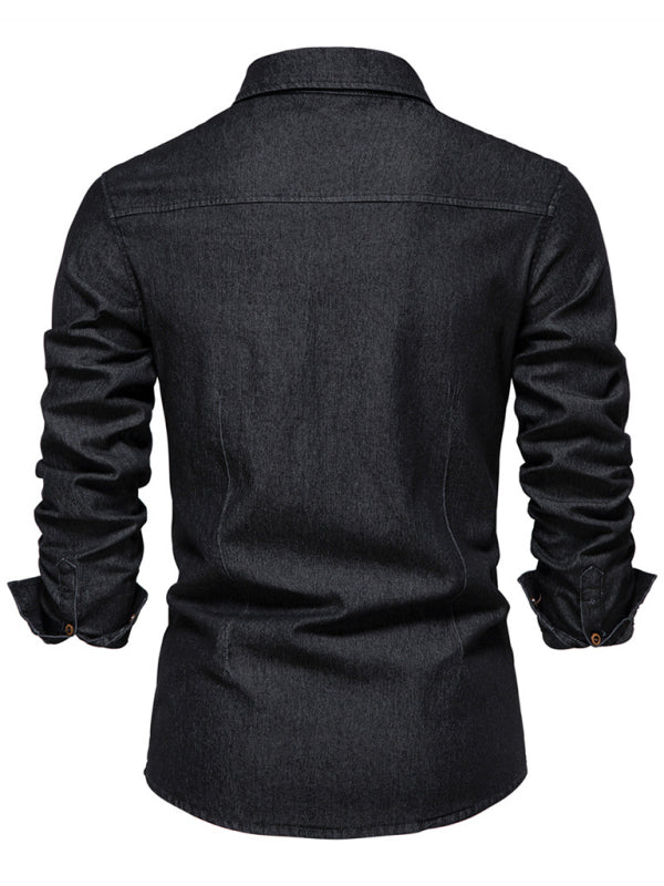 Denim non-iron shirt men’s casual solid color non-iron men’s long-sleeved shirt