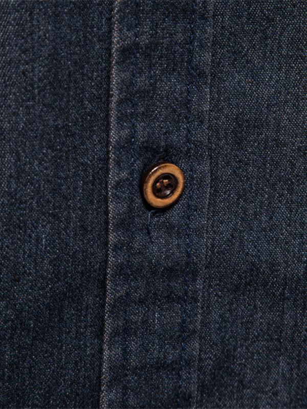 Denim non-iron shirt men’s casual solid color non-iron men’s long-sleeved shirt