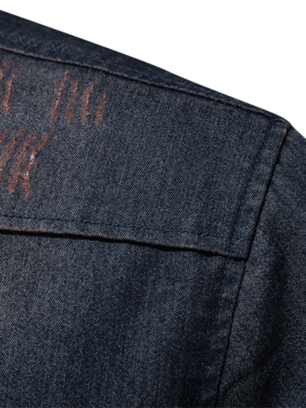 Denim non-iron shirt men’s casual solid color non-iron men’s long-sleeved shirt