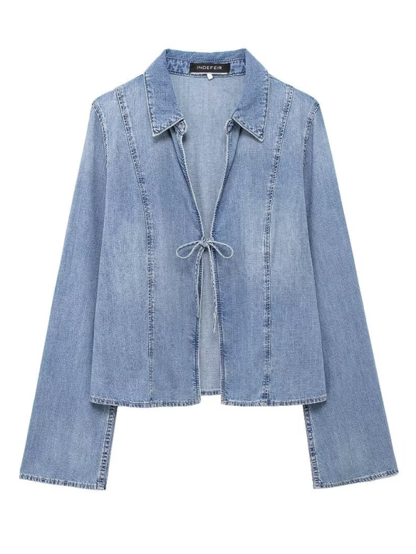 Denim shirt with pussy bow - Blue / XS