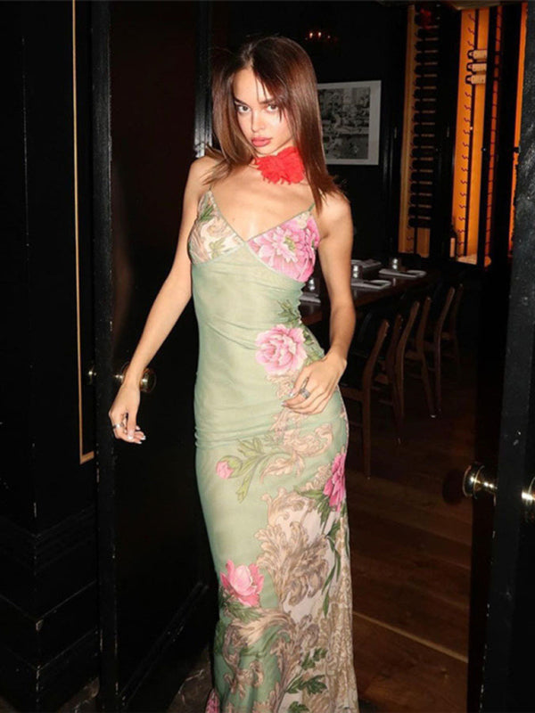 Floral-patterned printed suspender dress from Designed vacation casual collection