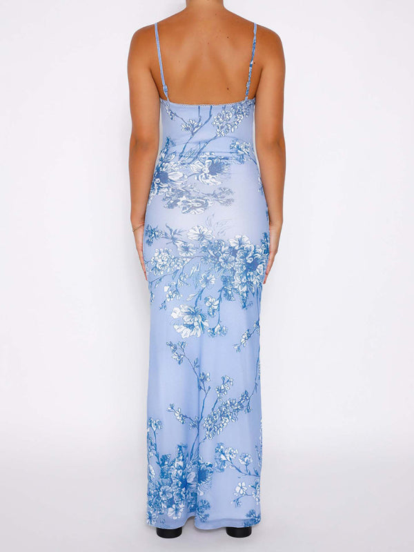 Blue floral-patterned printed suspender dress from Designed Vacation Casual collection