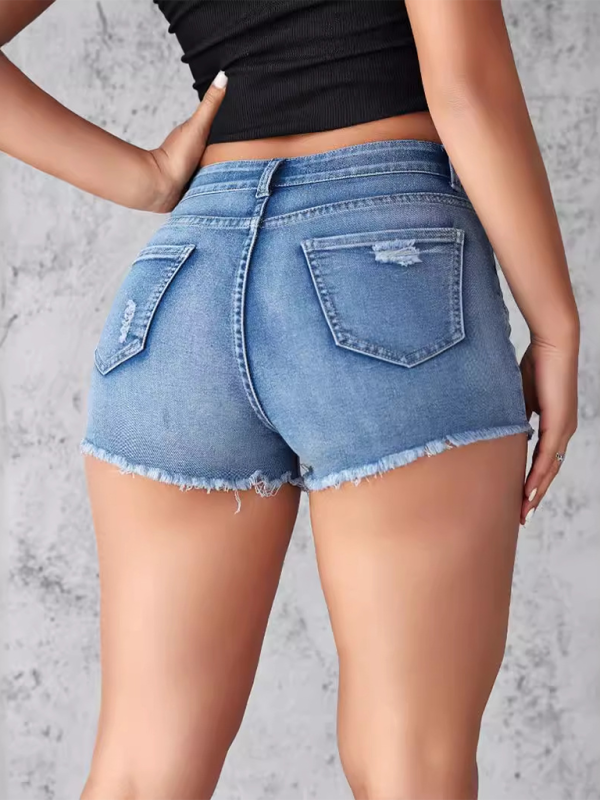 Distressed Denim Shorts Women’s Slim Personalized Street Raw Edge Hot Pants