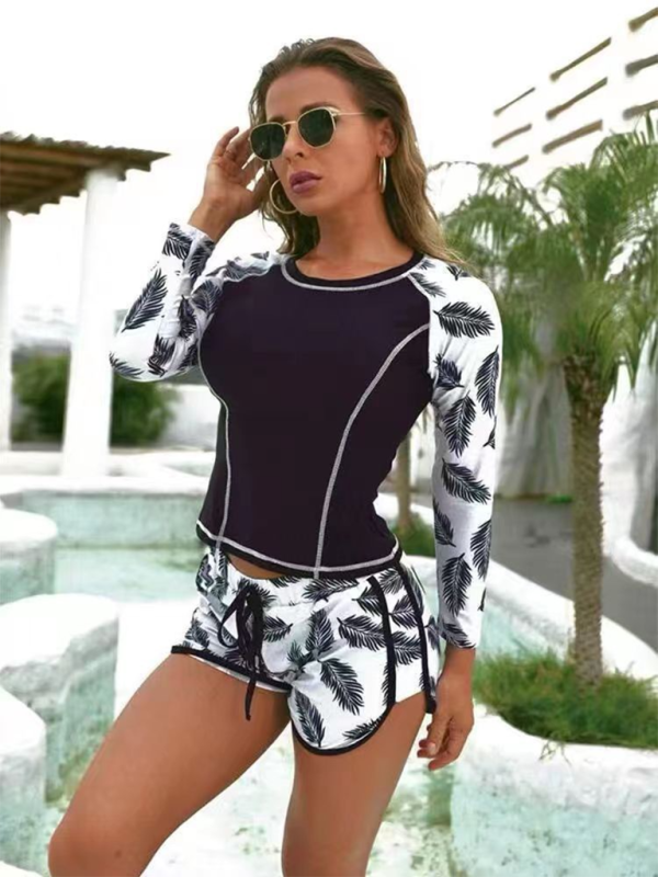 Diving surfing suit long sleeve fashion sunscreen printed split swimsuit women’s clothing - Pattern3 / S