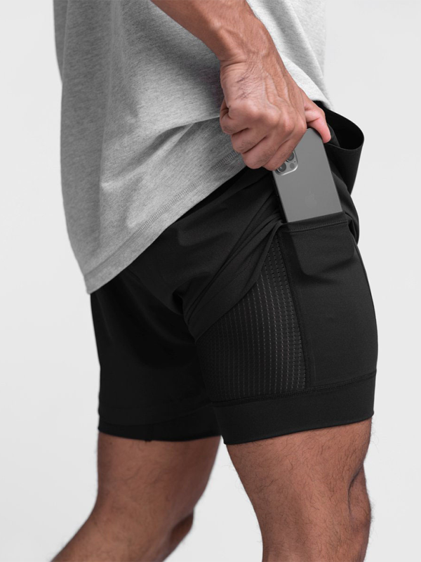 Double layer breathable anti-exposure basketball pants running training sports shorts - Black / M