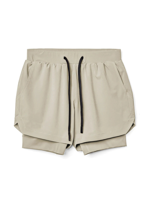 Double layer breathable anti-exposure basketball pants running training sports shorts - Khaki / M