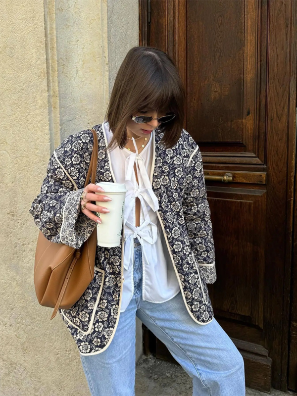 Double-sided printed striped cotton jacket - Purplish blue navy / S
