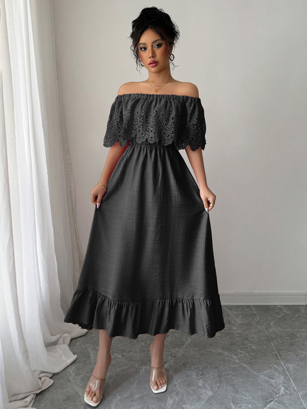 Elegant off-the-shoulder A-line maxi dress - Black / S