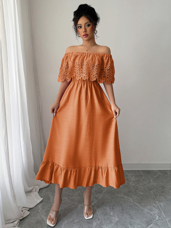 Elegant off-the-shoulder A-line maxi dress - Orange / S