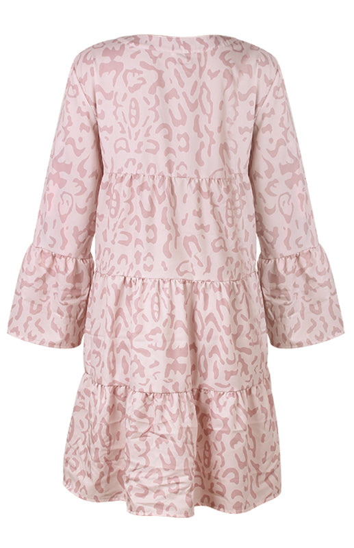 European and American print long-sleeved loose V-neck stitching dress