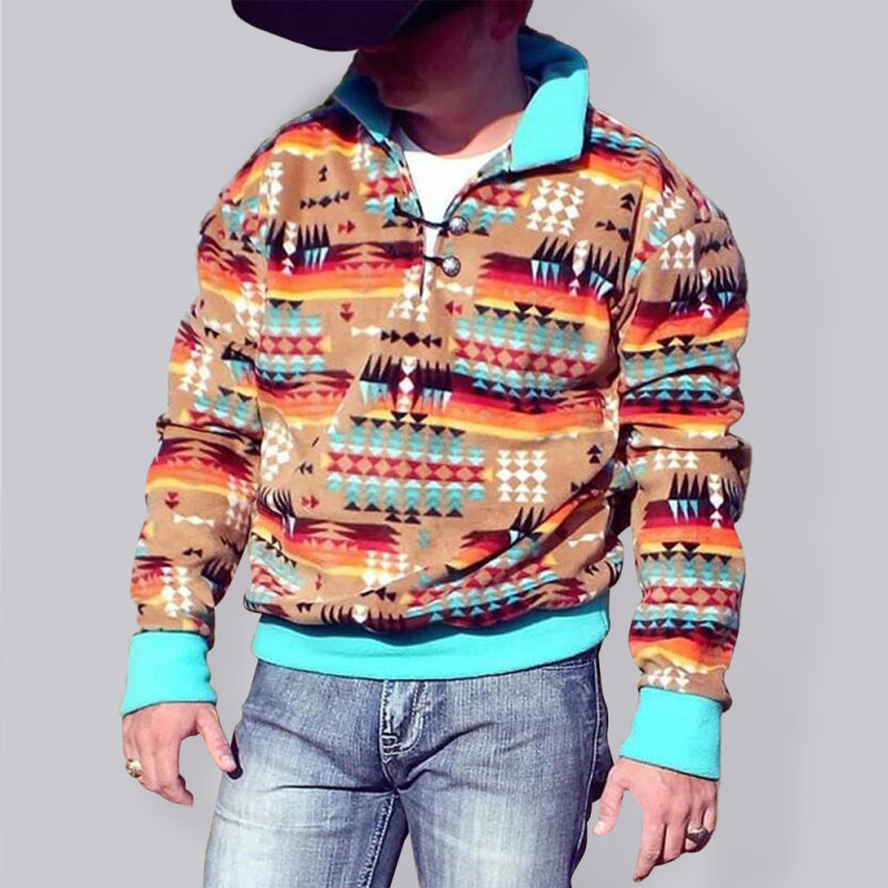 Fashion casual pullover long-sleeved sweater print top - Khaki / S