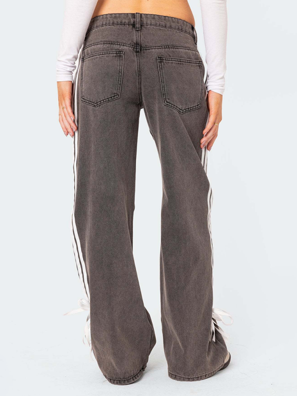 Fashion loose side drawstring wide-leg women’s jeans