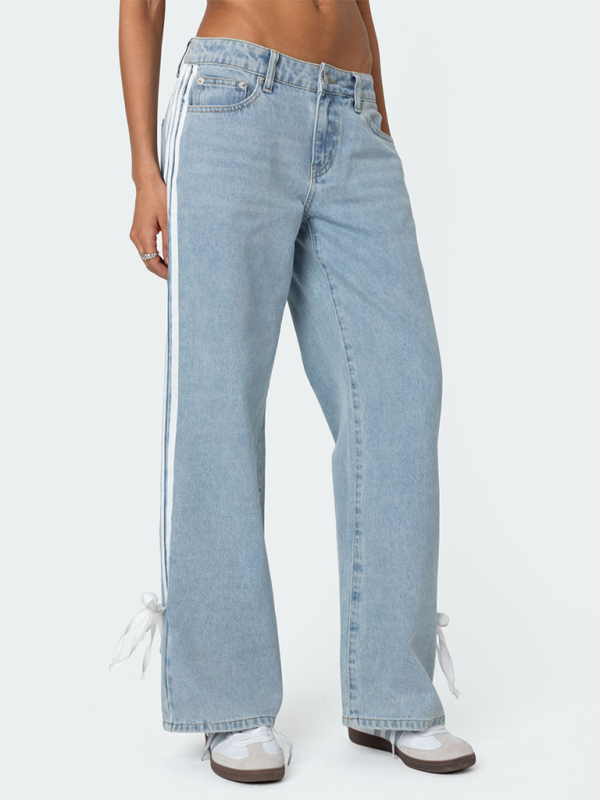Fashion loose side drawstring wide-leg women’s jeans