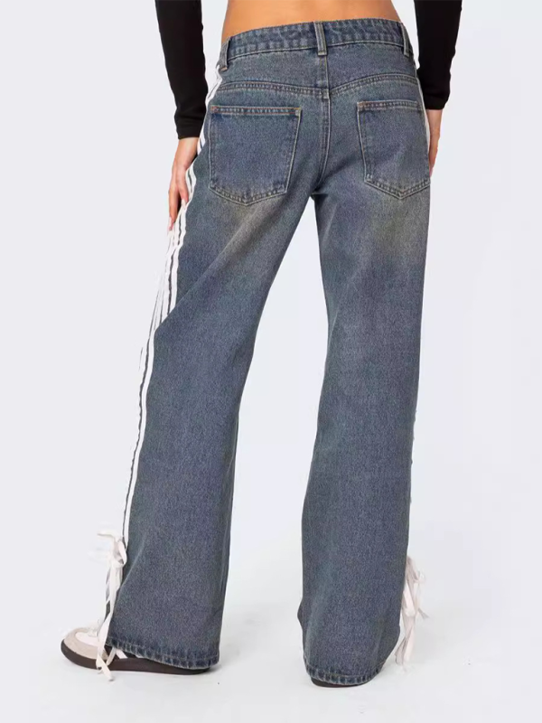 Fashion loose side drawstring wide-leg women’s jeans