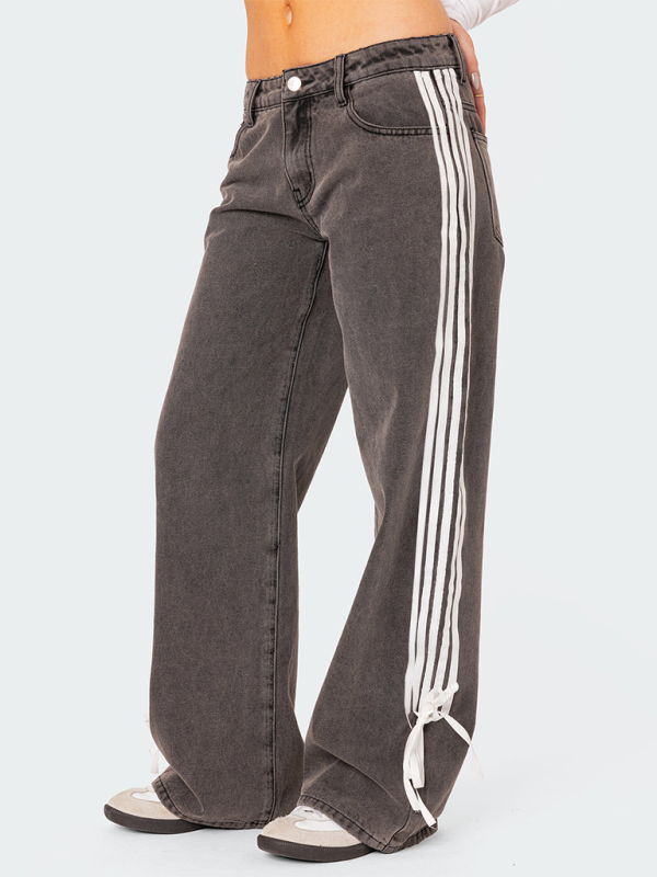 Fashion loose side drawstring wide-leg women’s jeans