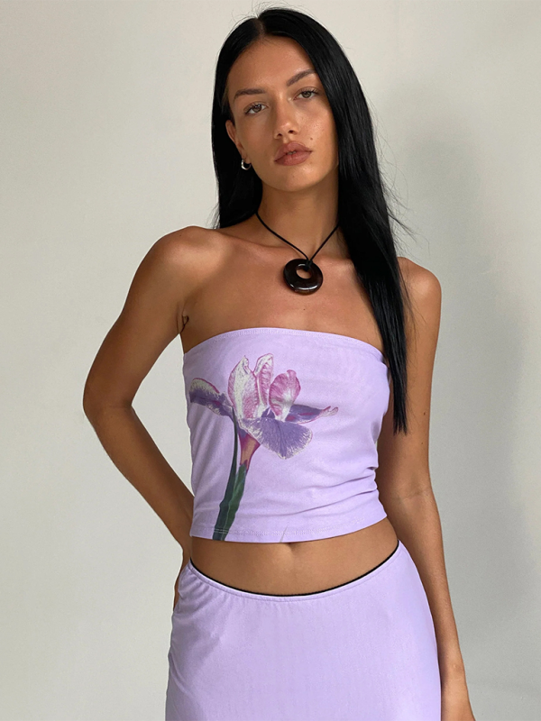 Fashion new women’s Y2K printed tube top vest - Lavender / S