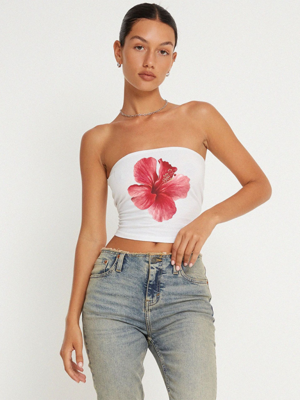 Fashion new women’s Y2K printed tube top vest - Red / S