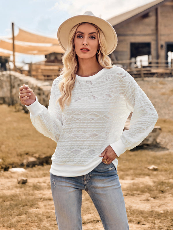 Fashion round neck slim fit long-sleeve knitted top - White / S