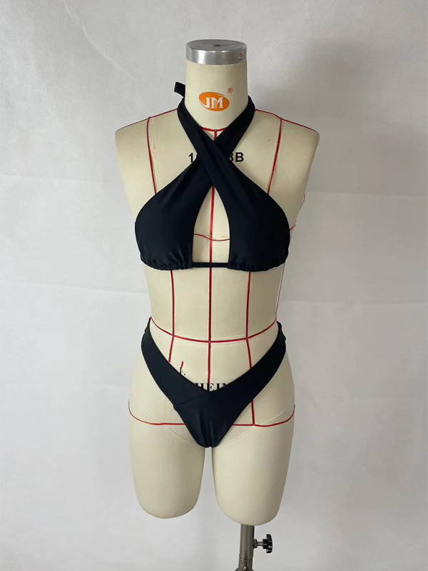 Fashion Sexy Two-Piece Vacation Women’s Solid Color Halter Neck Bikini Set
