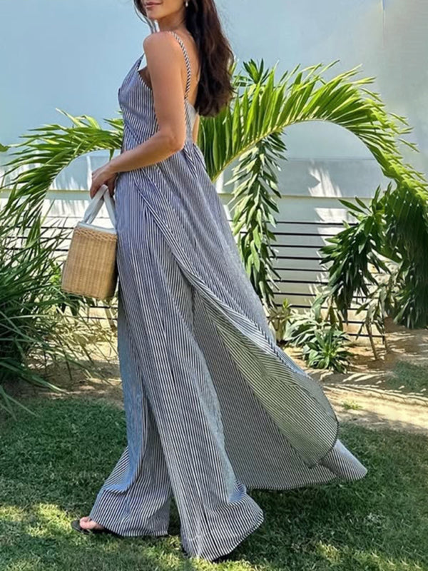 Striped maxi dress with side slits from the Fashion sleeveless striped camisole top and trousers set
