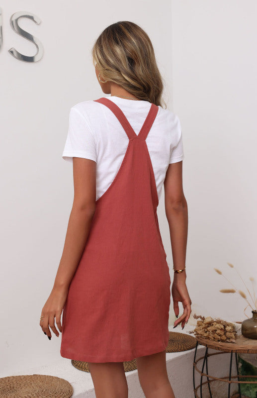 Fashion Women’s Short Loose Red Strap Dress