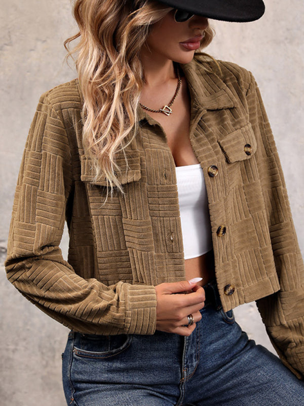 Fashion Women's Solid Color New Corduroy Short Jacket - Closther
