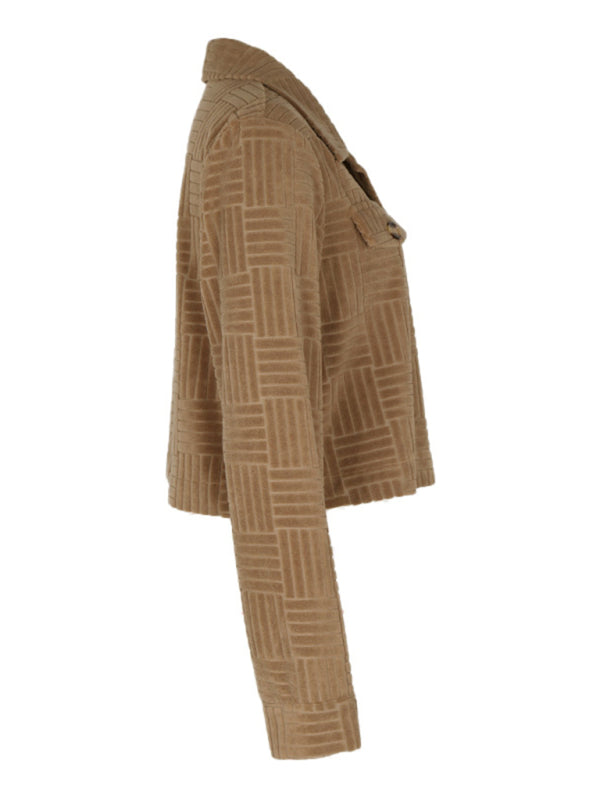 Fashion Women's Solid Color New Corduroy Short Jacket - Closther