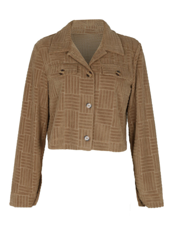 Fashion Women's Solid Color New Corduroy Short Jacket - Closther