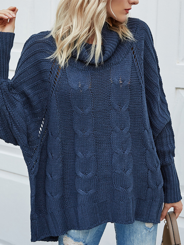 Fashionable casual bat sleeve loose women’s turtleneck sweater - Champlain color / S